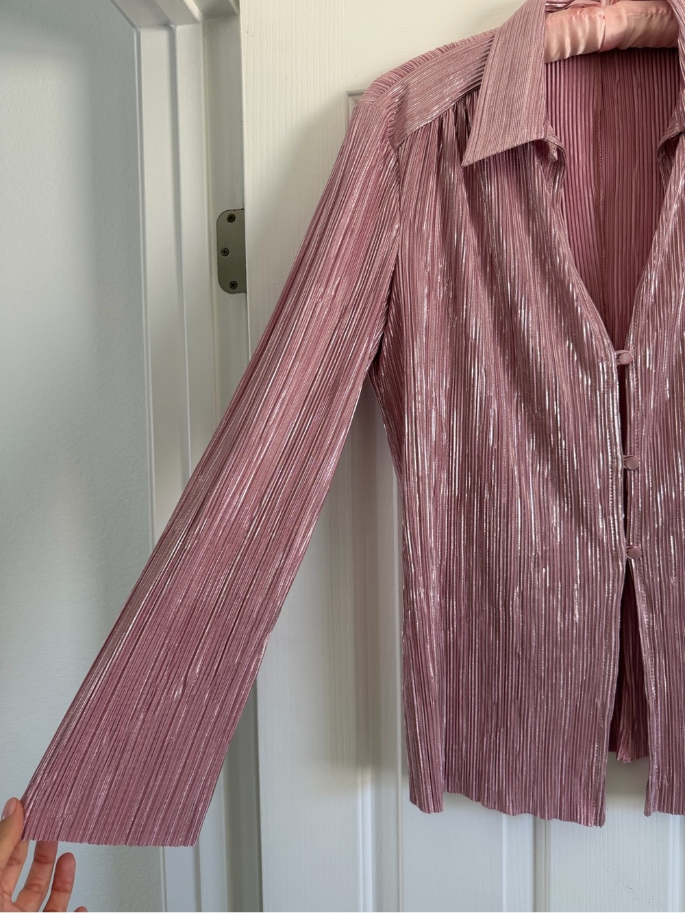 NWOT Sabina Musayev Rigel Pleated Foil Blouse Pink Size Small - Picture 7 of 13